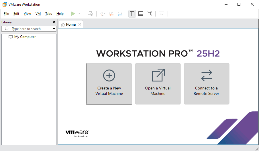 Интерфейс VMware Workstation 25H2
