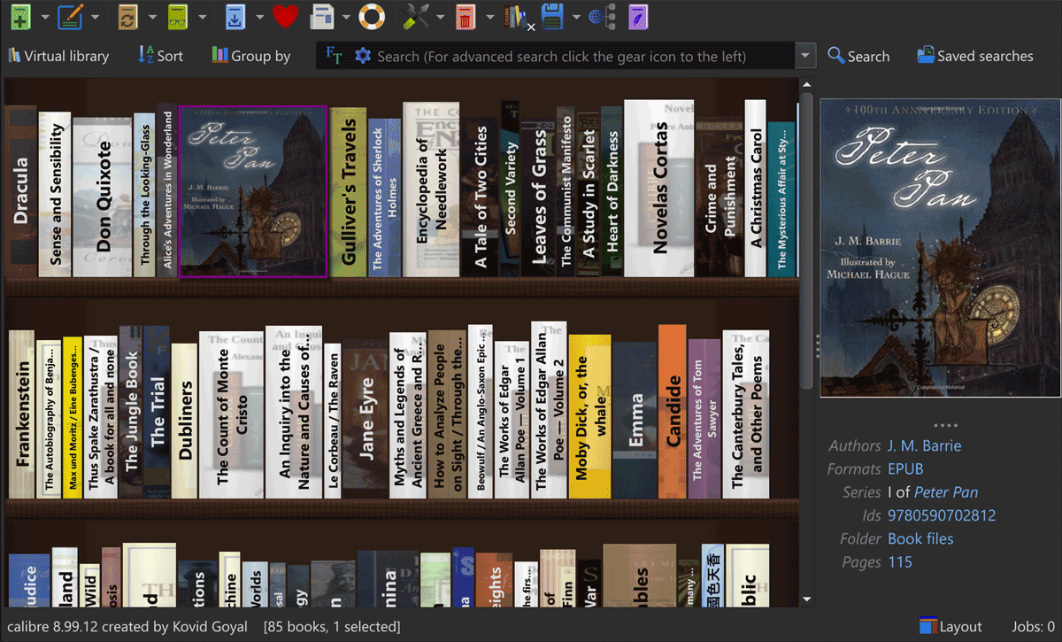 Книжная полка в Calibre 9.0